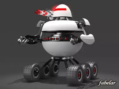 Robot on wheels with gun 3D model