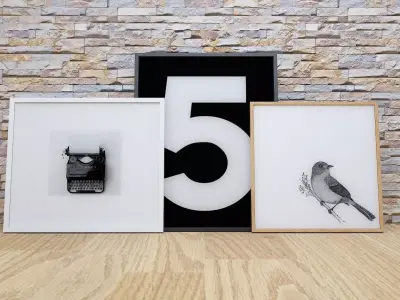 Triple set picture frames Low-poly 3D model