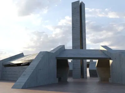 Modern Concrete Resting Area Low-poly 3D model