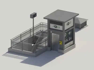 Underground entrance to the parking with stairs and elevator 3D model