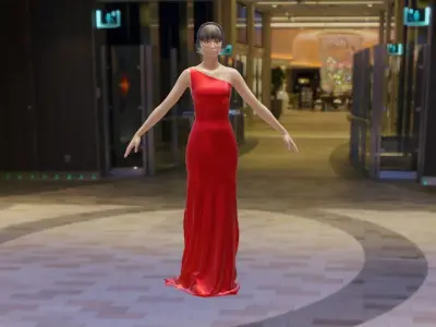 Fishtail one shoulder red  silk party dress Low-poly 3D model