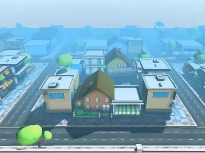 Cartoon city Low-poly 3D model get