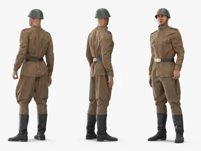  Soviet Infantry Soldier WWII Rigged for Cinema 4D 
