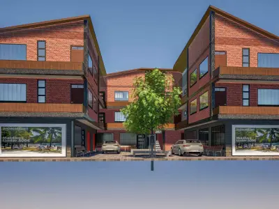 Modern Industrial Mixed Use Building  Shops  Apartments 3D Model Low-poly 3D model