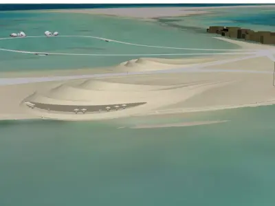 Sculpted Coastal Dune Landscape with Seafront Walkways 3D model