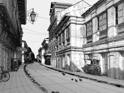 Antique Buildings With A Street 3D model