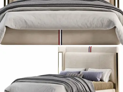 Beige Microfiber Leather Upholstered Bed with Wingback 3D model