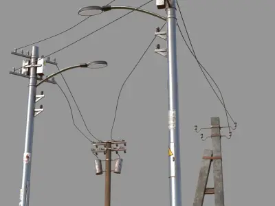 Utility poles collection Low-poly 3D model