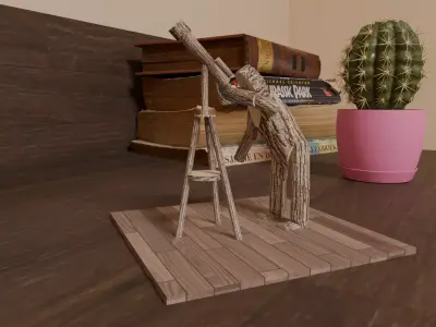 Astronomer Stickman Stargazing Low-poly 3D model