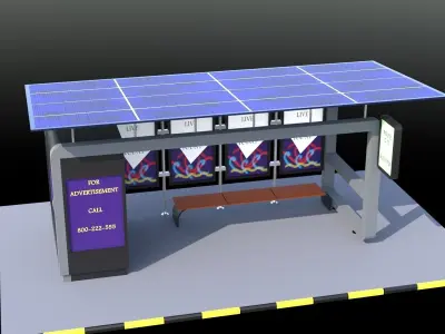Solar panel Covered Modern Bus stop  Low-poly 3D model