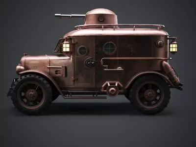 Steampunk Armored Van 3D Model - PBR Textured Vehicle Low-poly 3D model