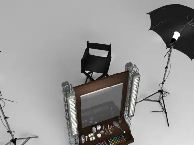 CosmeticSet makeup table with lights and umbrellas 3D model