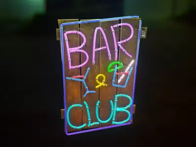 Neon bar and club sign Low-poly 3D model