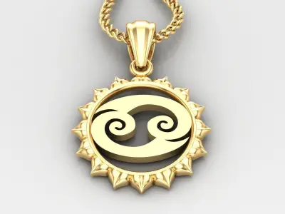 Sun Cancer Light Gold Pendant Version 7 3D print model
