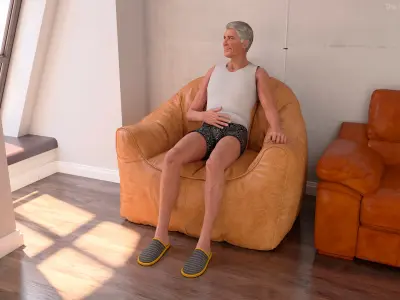  Senior Male Wearing White Tank Top Rigged 