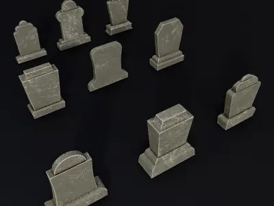 Tombstone collection 3d model group of gravestones Low-poly 3D model