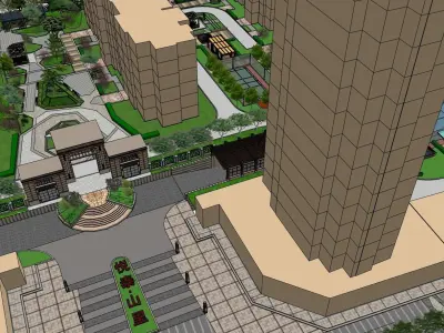 classical residential unit complex landscape 3D model