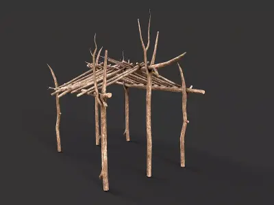 Primitive Wood Stick Jungle Shelter 13 Low-poly 3D model