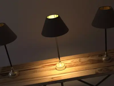 LAMP---Chromium lamp on wooden table 3D model