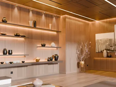 Modern Abstract Wooden Living Room 3D model