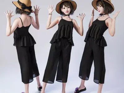 Casual child standing and greeting 3D model