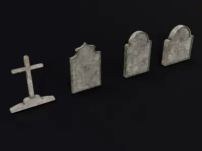 Tombstone low poly 3d model set 2 group of gravestones Low-poly 3D model