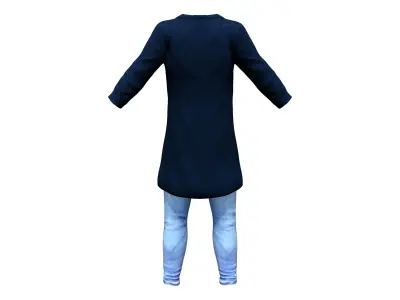 Long Felt Coat With Optional Sweatshirt Under and Jeans Outfit Low-poly 3D model