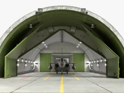  Hardened Aircraft Shelter with Fighter Jet Inside 