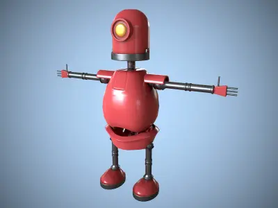 Little Red Robot Character Low-poly 3D model