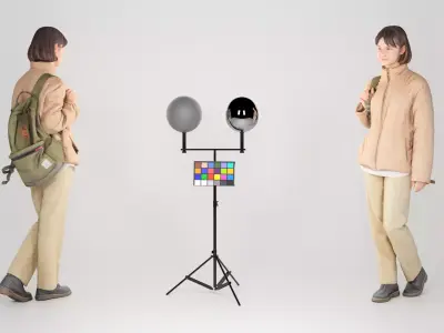 Woman in street style with a green backpack 202 Low-poly 3D model