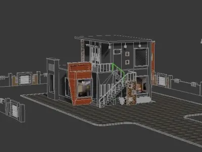HOME 2 house with stairs at night 3D model