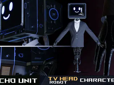 ECHO UNIT TV Head Robot Character Low-poly 3D model