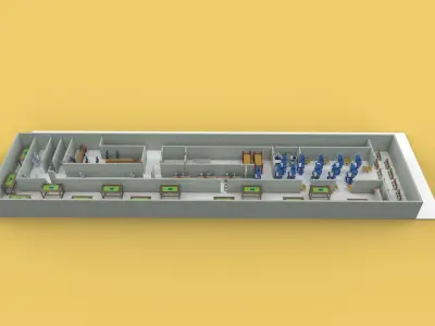 PRODUCTION LINE LAYOUT WORKSHOP FACTORY INDUSTRIAL FLOOR PLAN 3D model