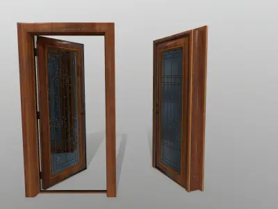 door 2 wooden with glass Low-poly 3D model purchase