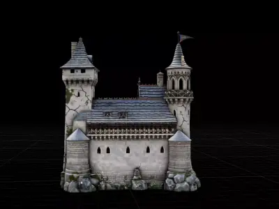 Ancient Stone Stronghold Detailed Fantasy Citadel Architecture Low-poly 3D model