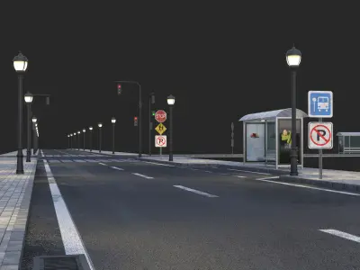 Road and busstop 3D model
