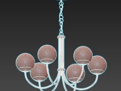 OXFORD six light chandelier in brass with glass balls 3D model