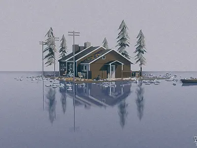 house on island in water 3D model