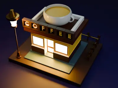 lowpoly 3d Isometric Coffee shop for environment  3D model