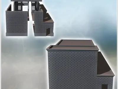 Modern industrial brick building with flat roofs large access do 3D print model