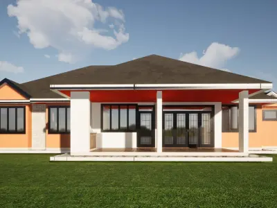 Bungalow house on field 3D model
