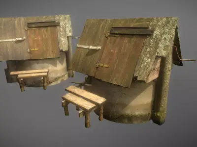 Scanned photorealistic old water well Low-poly 3D model