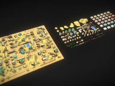 3D Environment  - Desert Town Low-poly 3D model