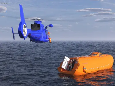  Search and Rescue Helicopter and Lifeboat with Characters 
