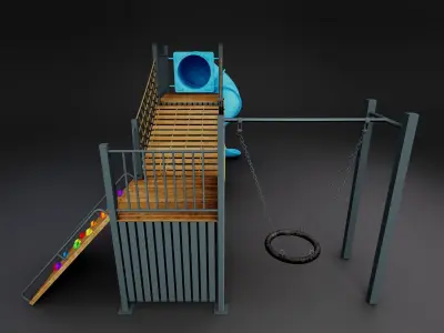 Playground Kids Games Exterior - Wooden Outdoor 3D Model PBR Low-poly 3D model