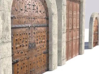 Old Ancient Wood and Steel Iron Doors 3D model