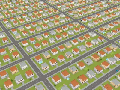 suburb block Low-poly 3D model