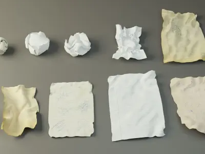 Crumpled Paper Pack Low-poly 3D model