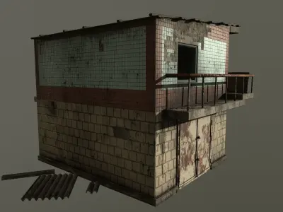 Old USSR building of Automobile Inspection Low-poly 3D model