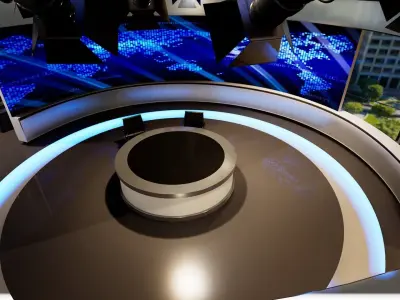 Virtual set television studio with lighting and circular table Low-poly 3D model